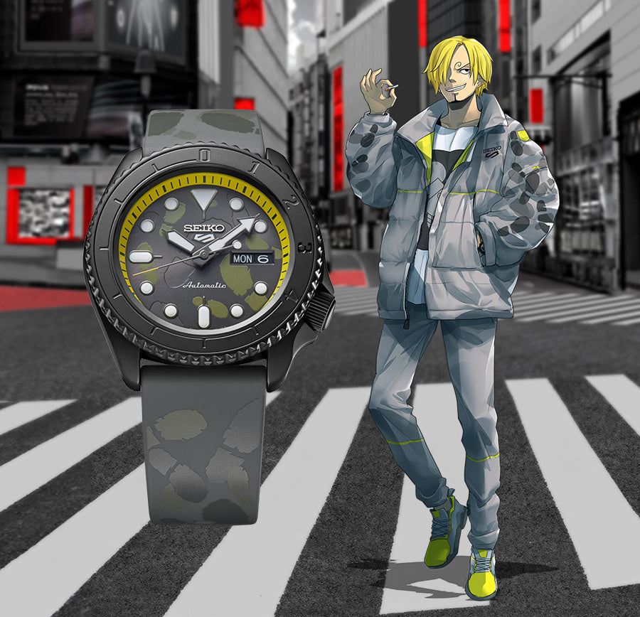 Seiko 5 Sports 100M One Piece x Sanji LE Automatic Men's Watch Grey Dial Rubber SRPH69K1