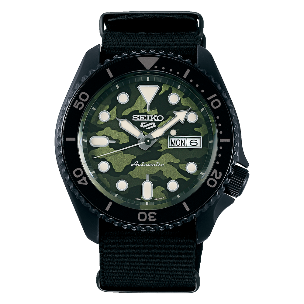 Seiko 5 Sports 100M Automatic Men's Watch Green Camo Dial SRPJ37K1