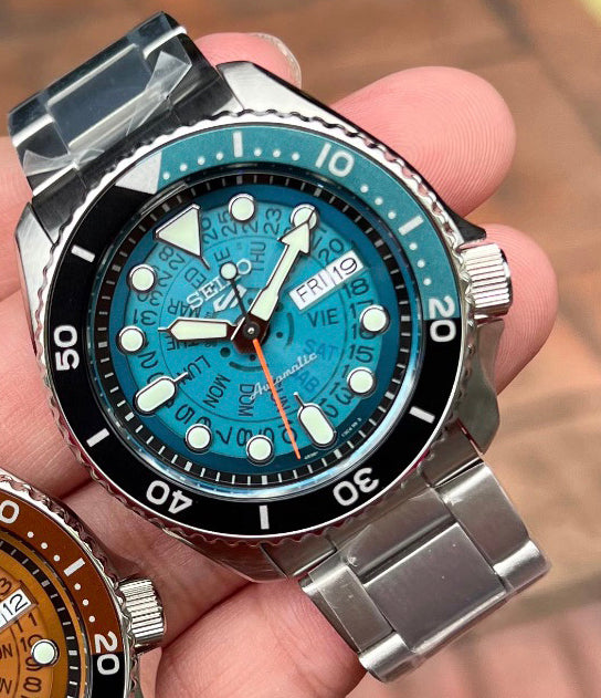 Seiko 5 100M Skeleton Style Bluish Green Dial Automatic Watch SRPJ45K1