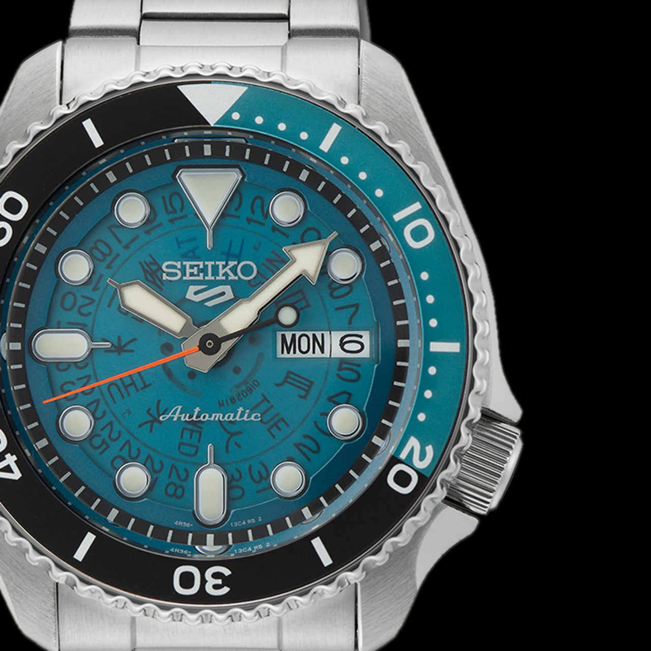 Seiko 5 100M Skeleton Style Bluish Green Dial Automatic Watch SRPJ45K1