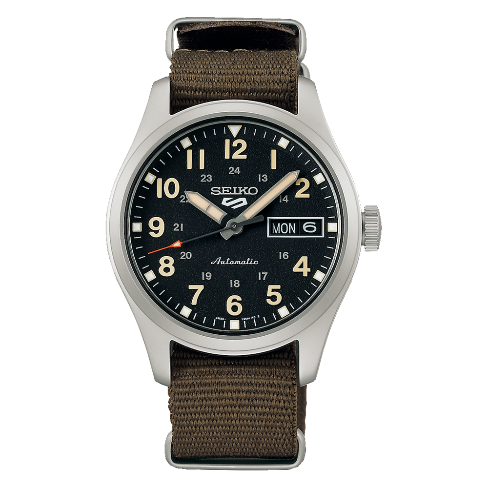 Seiko 5 100M Field Sports Style Black Dial Automatic Nato Strap Watch SRPJ85K1