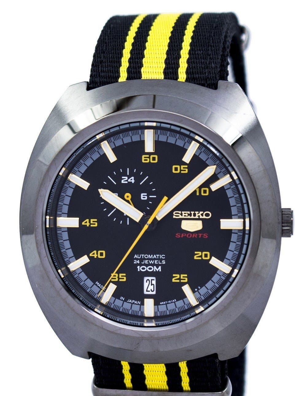 Seiko 5 Sports JAPAN Made 100M 24 Hour Sub-dial Black Helmet Turtle Automatic Men's Nylon Strap Watch SSA289J1 - Diligence1International
