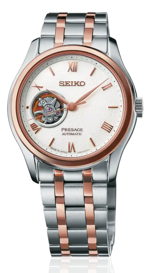 Seiko Presage Karesansui White Open Heart Two Tone Rose Gold Plated Men's Watch SSA412J1 - Diligence1International