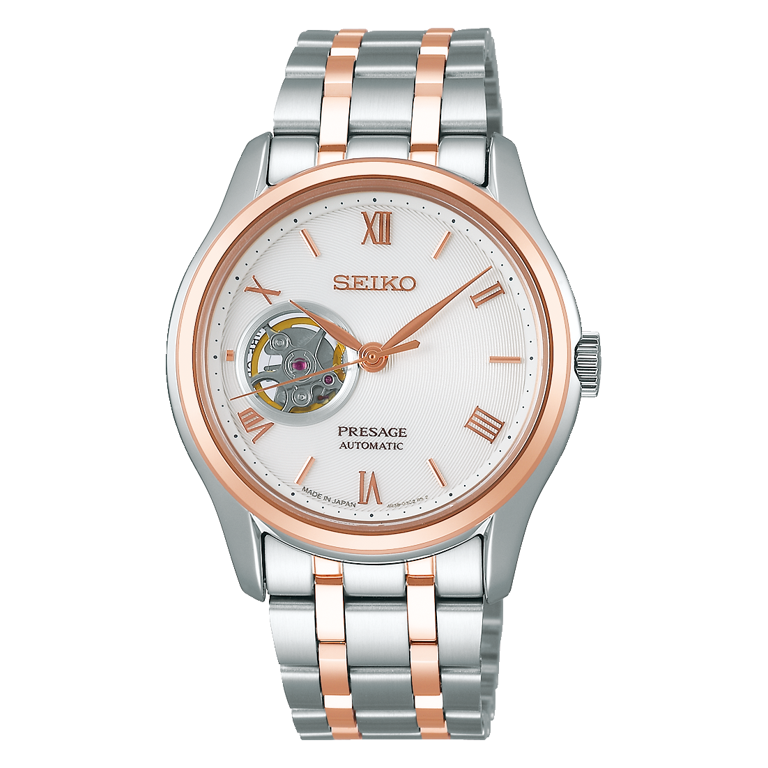 Seiko Presage Karesansui White Open Heart Two Tone Rose Gold Plated Men's Watch SSA412J1 - Diligence1International