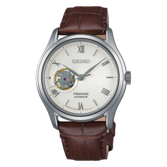 Seiko Presage Karesansui White Open Heart Men's Brown Leather Strap Watch SSA413J1 - Diligence1International