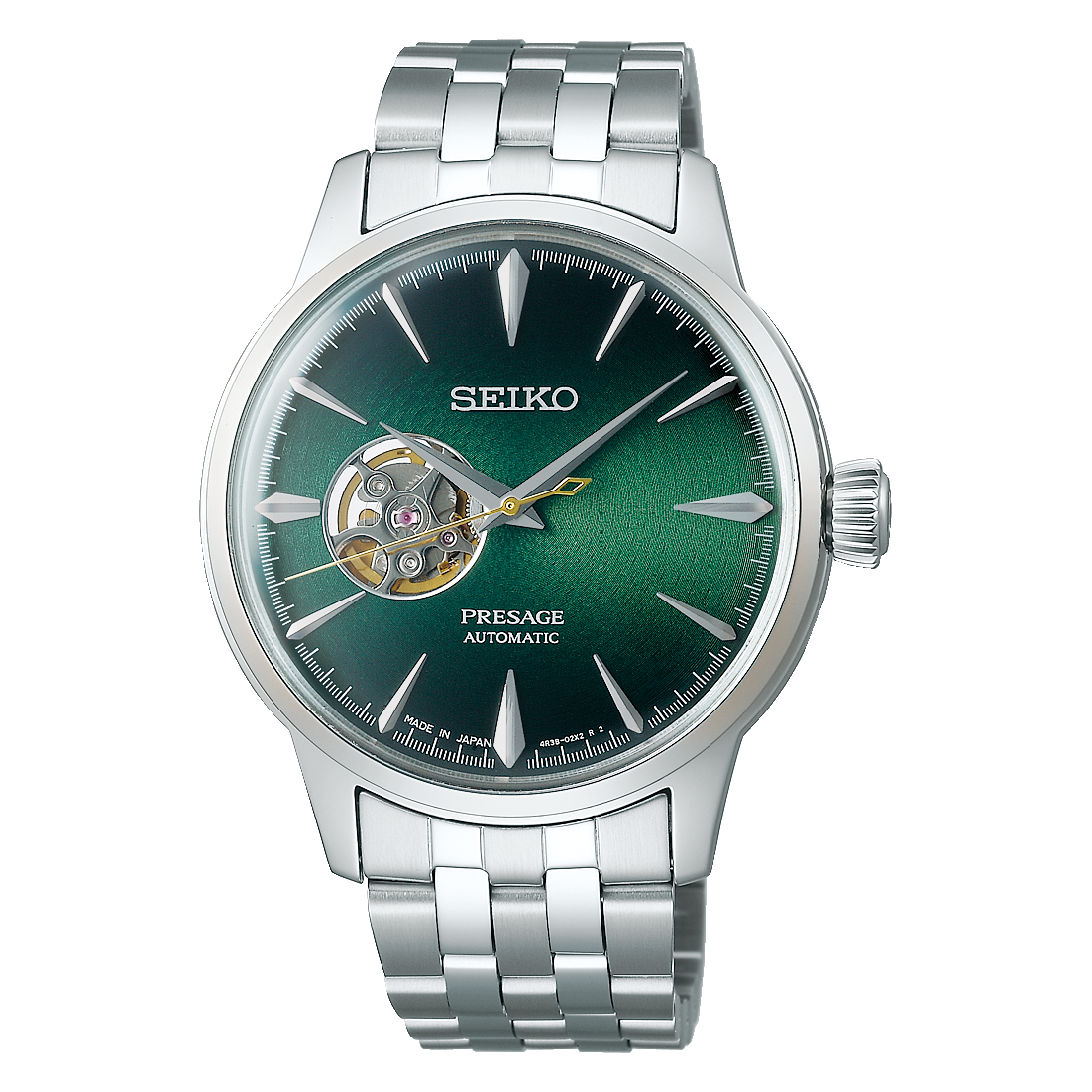 Seiko Presage Cocktail Time Green Grasshopper Open Heart Men's Watch SSA441J1