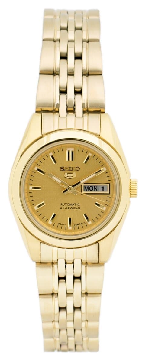 Seiko 5 Classic Ladies Size Gold Dial Gold Plated Stainless Steel Strap Watch SYMA38K1 - Diligence1International