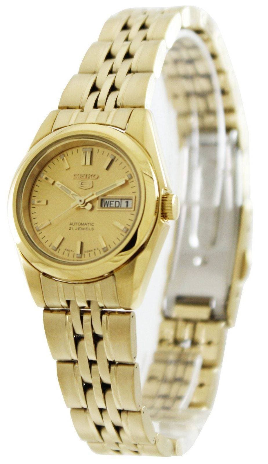 Seiko 5 Classic Ladies Size Gold Dial Gold Plated Stainless Steel Strap Watch SYMA38K1 - Diligence1International