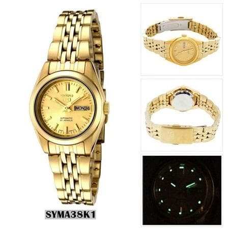 Seiko 5 Classic Ladies Size Gold Dial Gold Plated Stainless Steel Strap Watch SYMA38K1 - Diligence1International