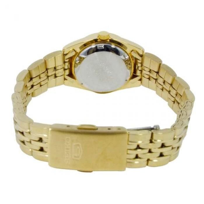 Seiko 5 Classic Ladies Size Black Dial Gold Plated Stainless Steel Strap Watch SYMA40K1 - Diligence1International