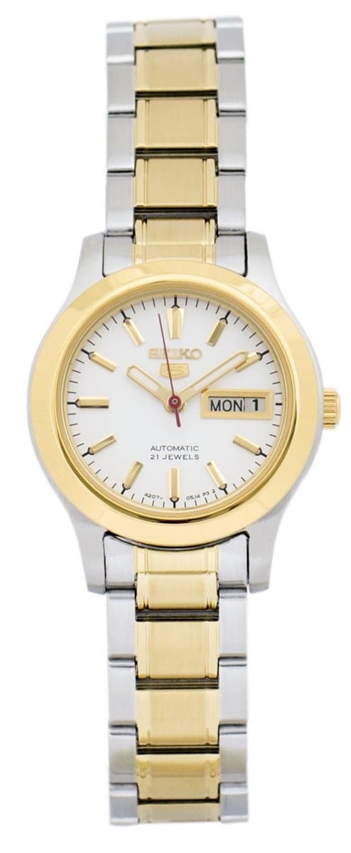 Seiko 5 Classic Ladies Size White Dial 2 Tone Gold Plated Stainless Steel Strap Watch SYMD90K1 - Diligence1International