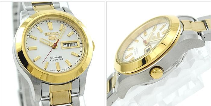 Seiko 5 Classic Ladies Size White Dial 2 Tone Gold Plated Stainless Steel Strap Watch SYMD90K1 - Diligence1International