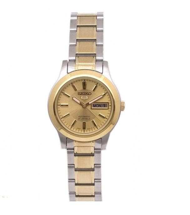 Seiko 5 Classic Gold Dial Couple's 2 tone Gold Plated Stainless Steel Watch Set SNK792K1+SYMD92K1 - Diligence1International