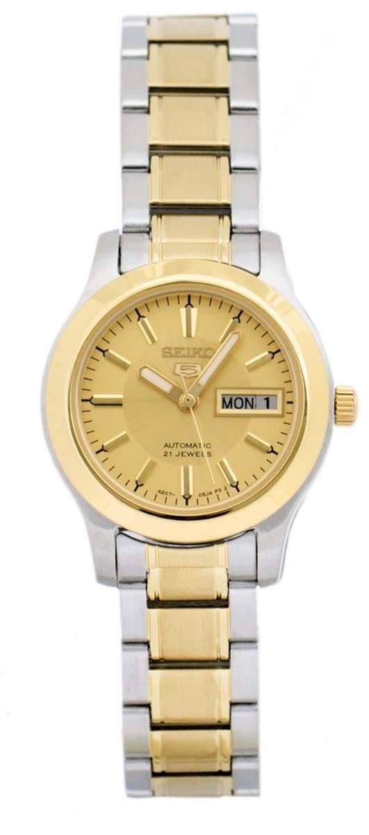 Seiko 5 Classic Ladies Size Gold Dial 2 Tone Gold Plated Stainless Steel Strap Watch SYMD92K1 - Diligence1International