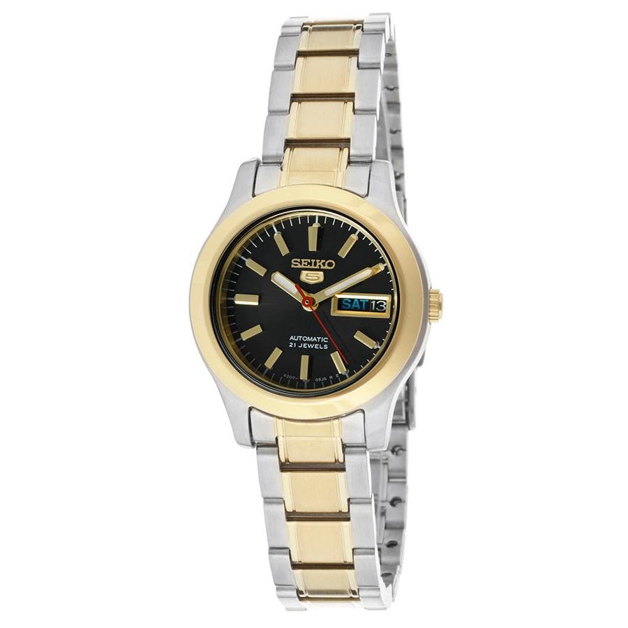 Seiko 5 Classic Ladies Size Black Dial 2 Tone Gold Plated Stainless Steel Strap Watch SYMD94K1 - Diligence1International