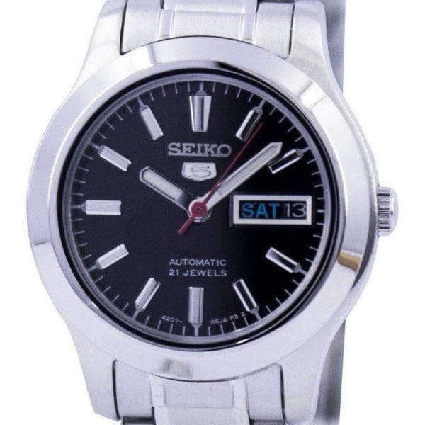 Seiko 5 Classic Black Dial with Red Bar Couple's Stainless Steel Watch Set SNKK31K1+SYMD95K1 - Diligence1International