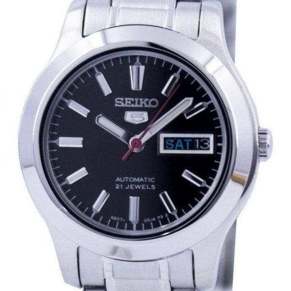 Seiko 5 Classic Black Dial with Red Bar Couple's Stainless Steel Watch Set SNKK31K1+SYMD95K1 - Diligence1International