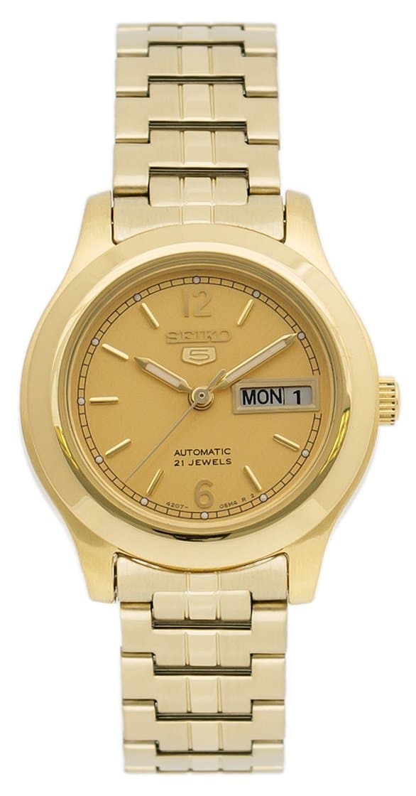 Seiko 5 Classic Ladies Size Gold Dial Gold Plated Stainless Steel Strap Watch SYME02K1 - Diligence1International