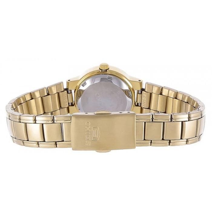 Seiko 5 Classic Ladies Size Black Dial Gold Plated Stainless Steel Strap Watch SYME48K1 - Diligence1International