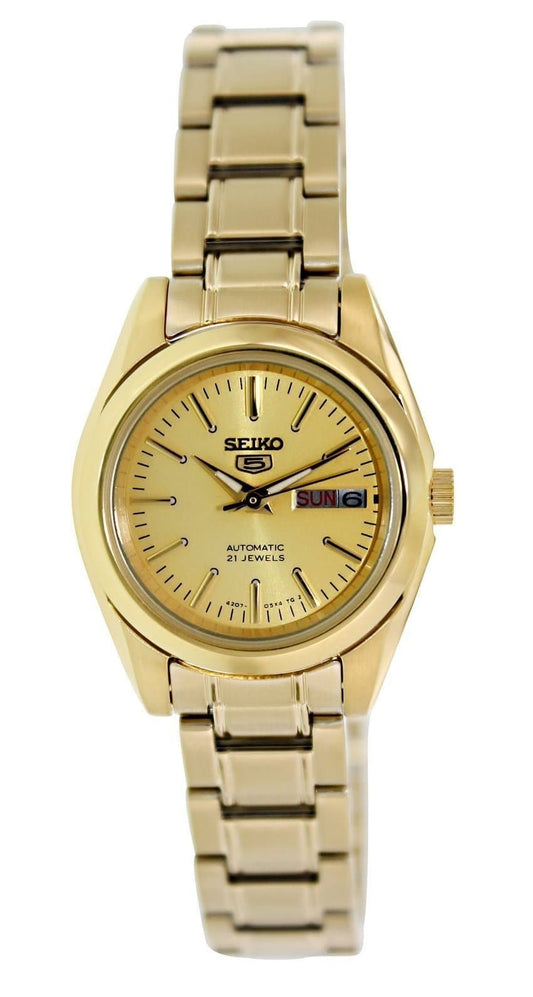 Seiko 5 Classic Ladies Size Gold Dial Gold Plated Stainless Steel Strap Watch SYMK20K1 - Diligence1International