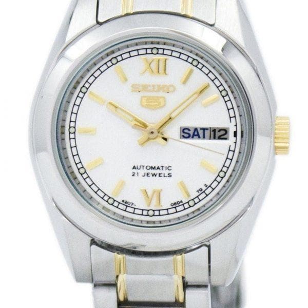 Seiko 5 Classic Ladies Size Silver Dial 2 Tone Gold Plated Stainless Steel Strap Watch SYMK29K1 - Diligence1International