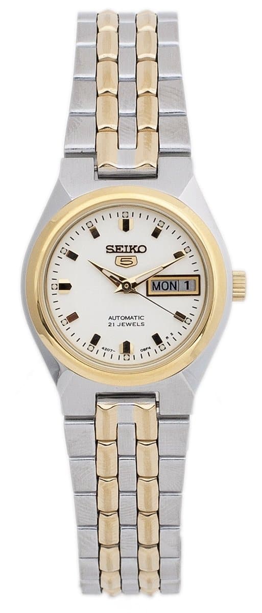Seiko 5 Classic White Dial Couple's 2 tone Gold Plated Stainless Steel Watch Set SNKL24K1+SYMK44K1 - Diligence1International
