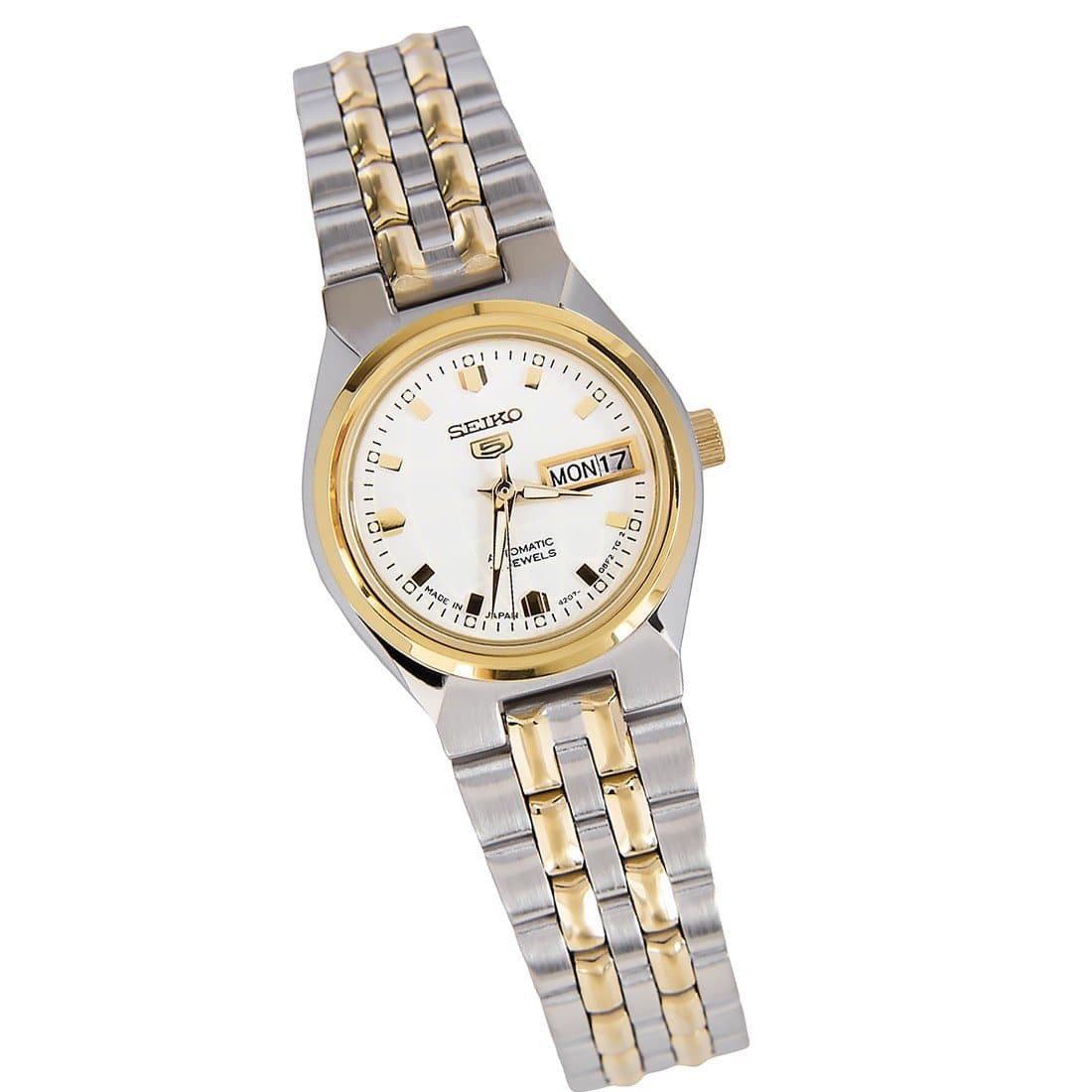 Seiko 5 Classic Ladies Size White Dial 2 Tone Gold Plated Stainless Steel Strap Watch SYMK44K1 - Diligence1International