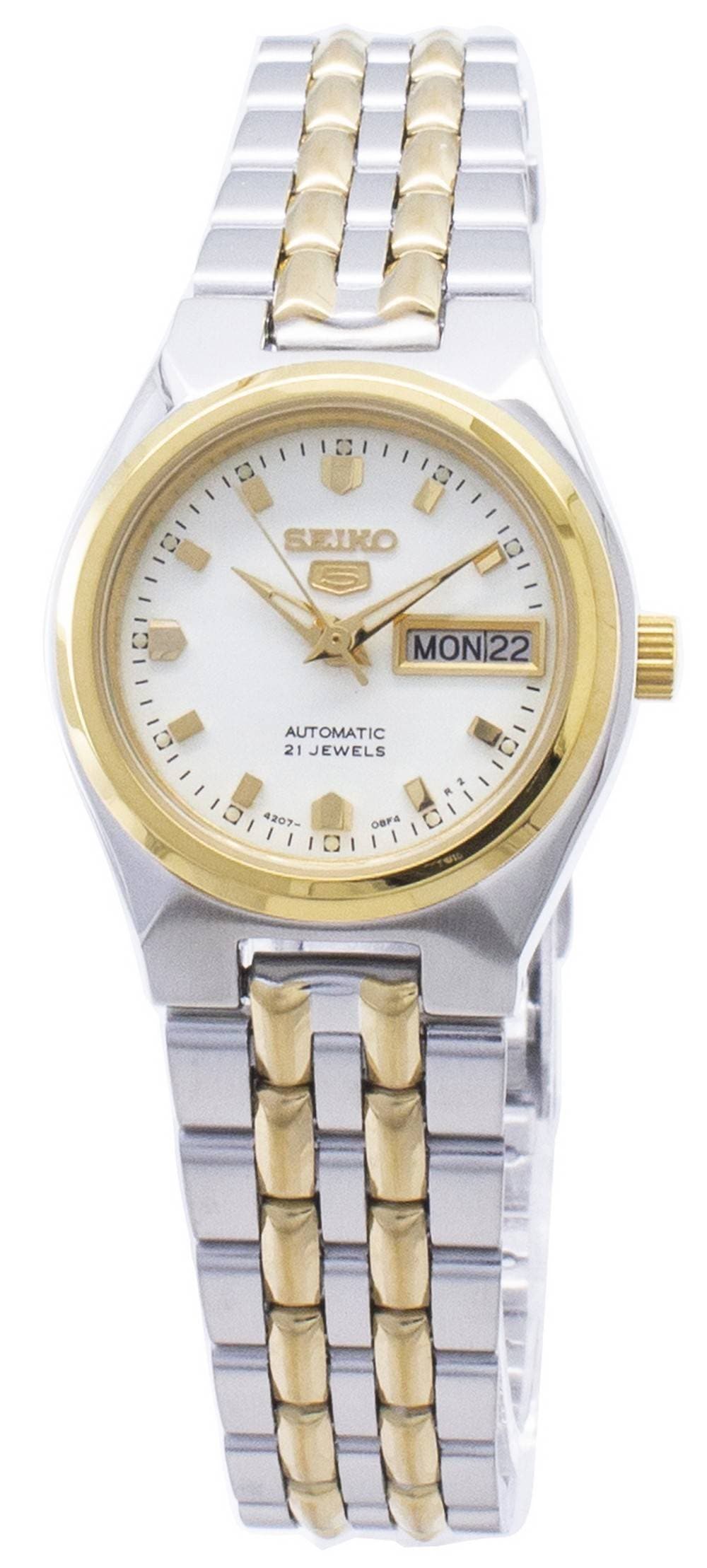 Seiko 5 Classic Ladies Size White Dial 2 Tone Gold Plated Stainless Steel Strap Watch SYMK44K1 - Diligence1International