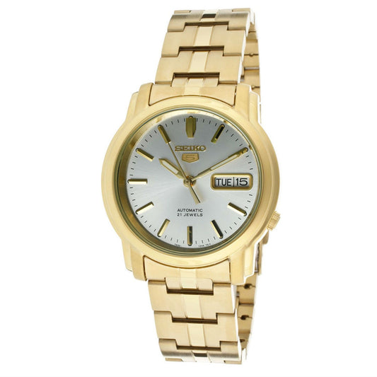 Seiko 5 Classic Mens Size Silver Dial Gold Plated Stainless Steel Strap Watch SNKK74K1 - Diligence1International