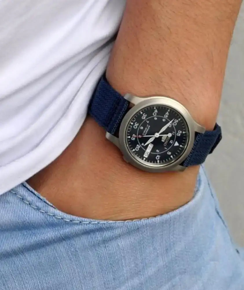 Seiko 5 Sports Military 100M Automatic Men's Watch Blue Nylon Strap SNZG11K1