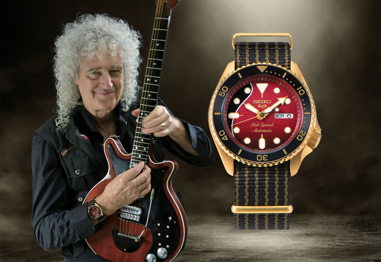 Seiko 5 Sports 100M LE Queen's Brian May Red Special II Men's Watch Nylon Strap SRPH80K1