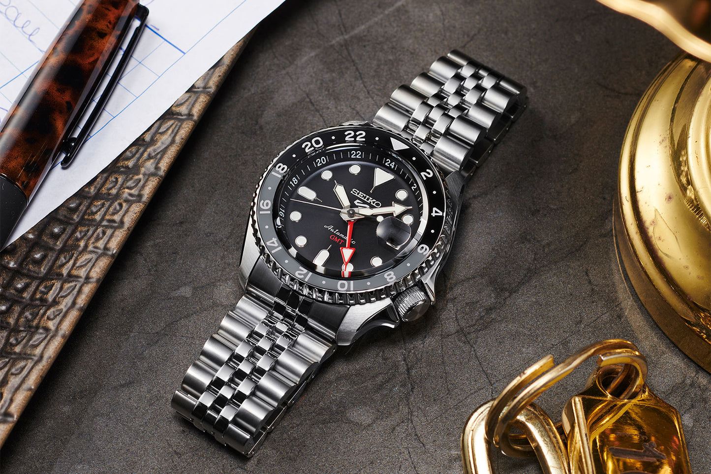 Seiko 5 100M GMT Style Black Dial Automatic Watch SSK001K1