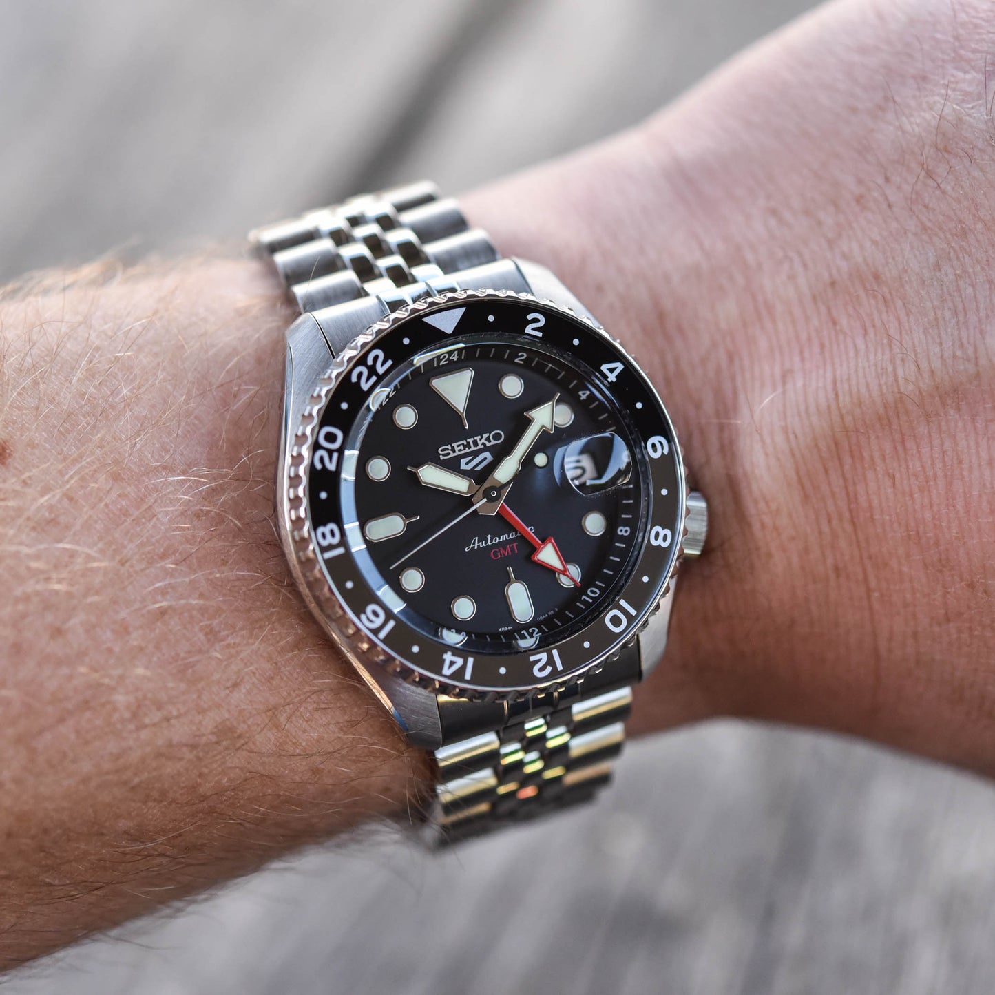 Seiko 5 100M GMT Style Black Dial Automatic Watch SSK001K1