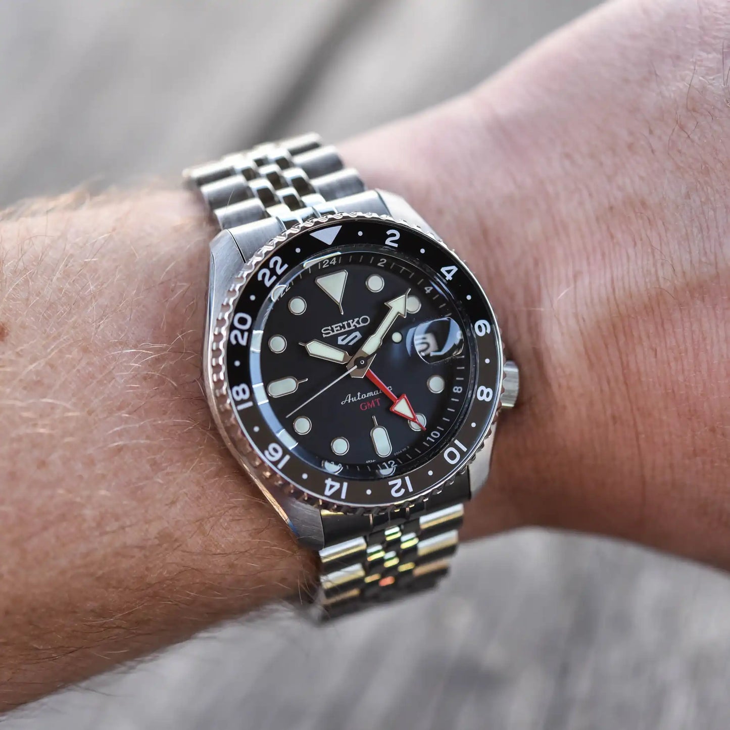 Seiko 5 100M GMT Style Black Dial Automatic Watch SSK001K1