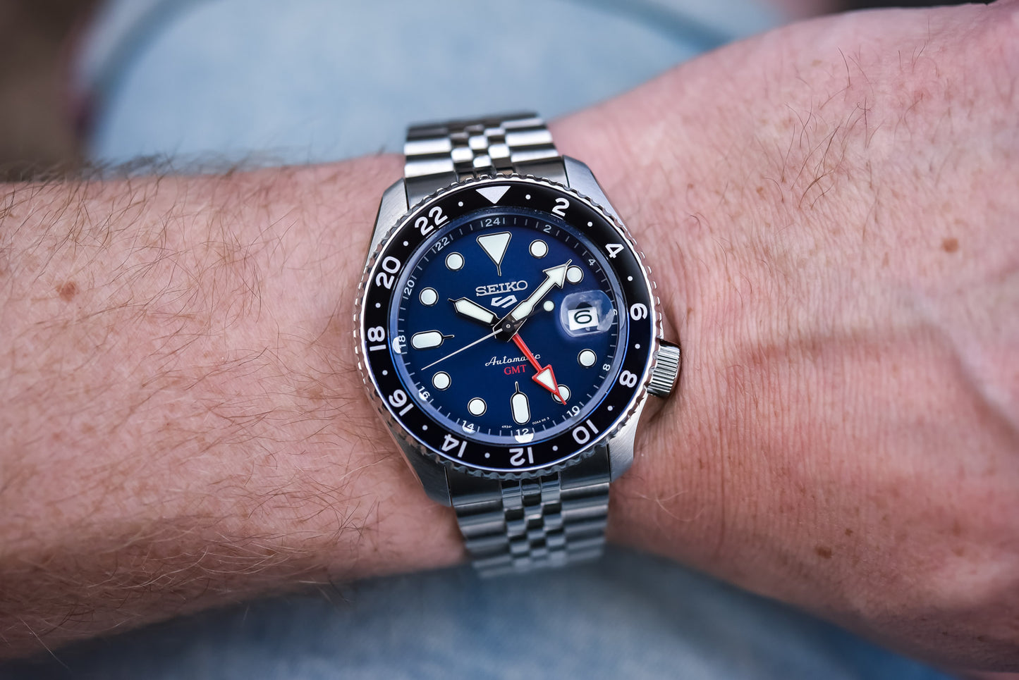 Seiko 5 100M GMT Style Blue Dial Automatic Watch SSK003K1