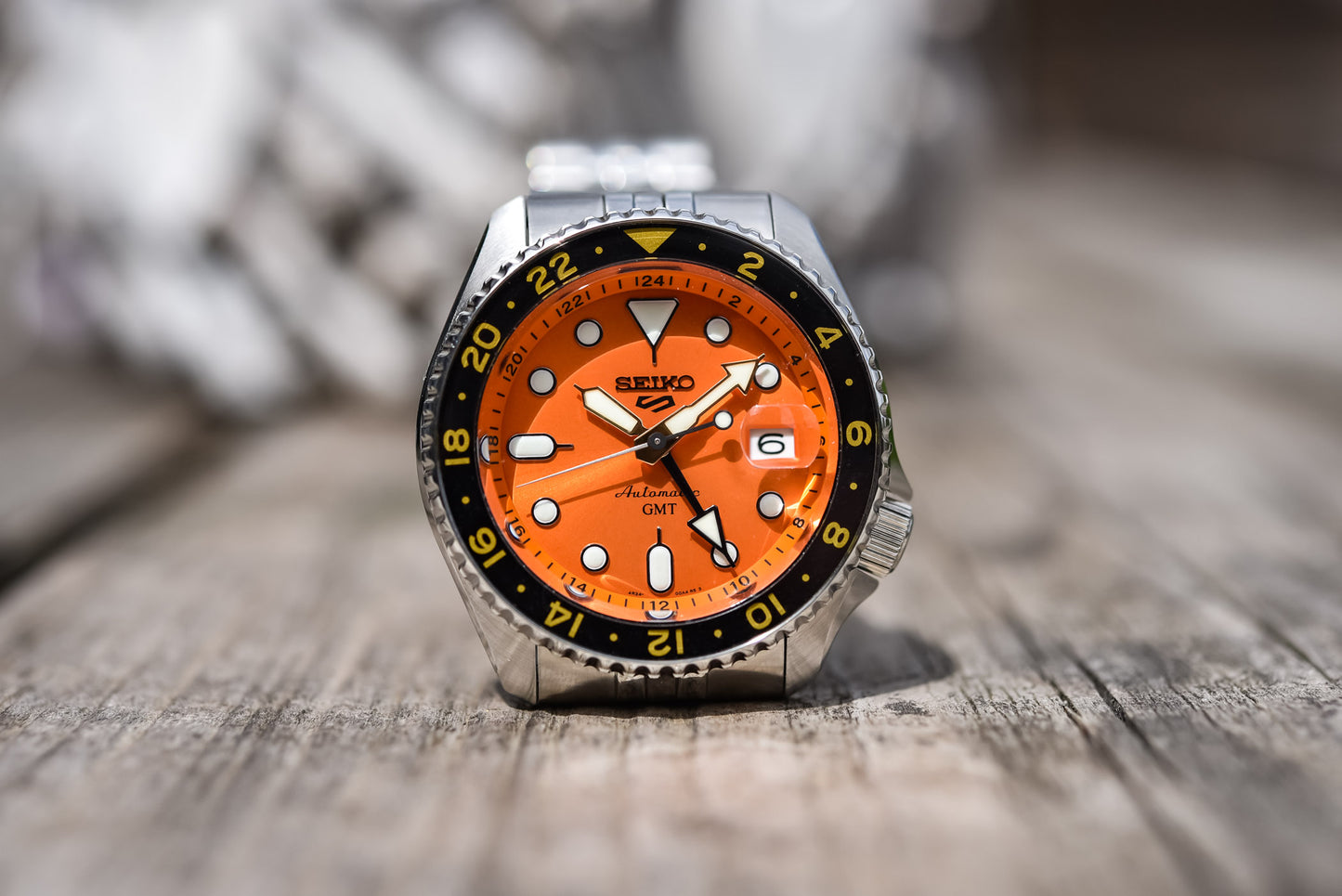 Seiko 5 100M GMT Style Orange Dial Automatic Watch SSK005K1