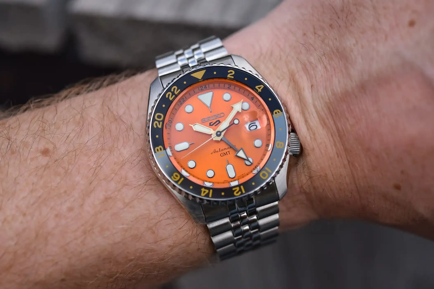 Seiko 5 100M GMT Style Orange Dial Automatic Watch SSK005K1