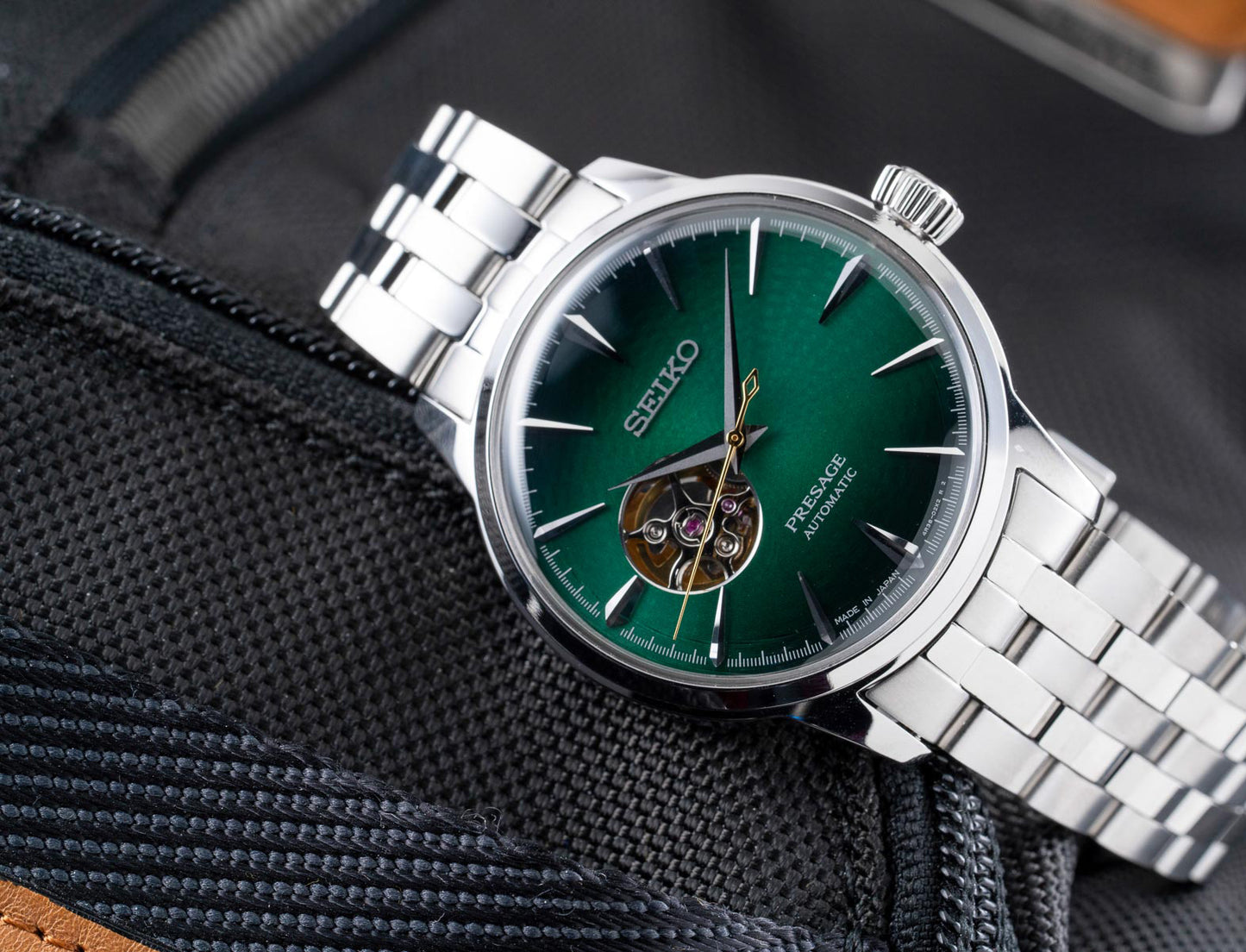 Seiko Presage Cocktail Time Green Grasshopper Open Heart Men's Watch SSA441J1