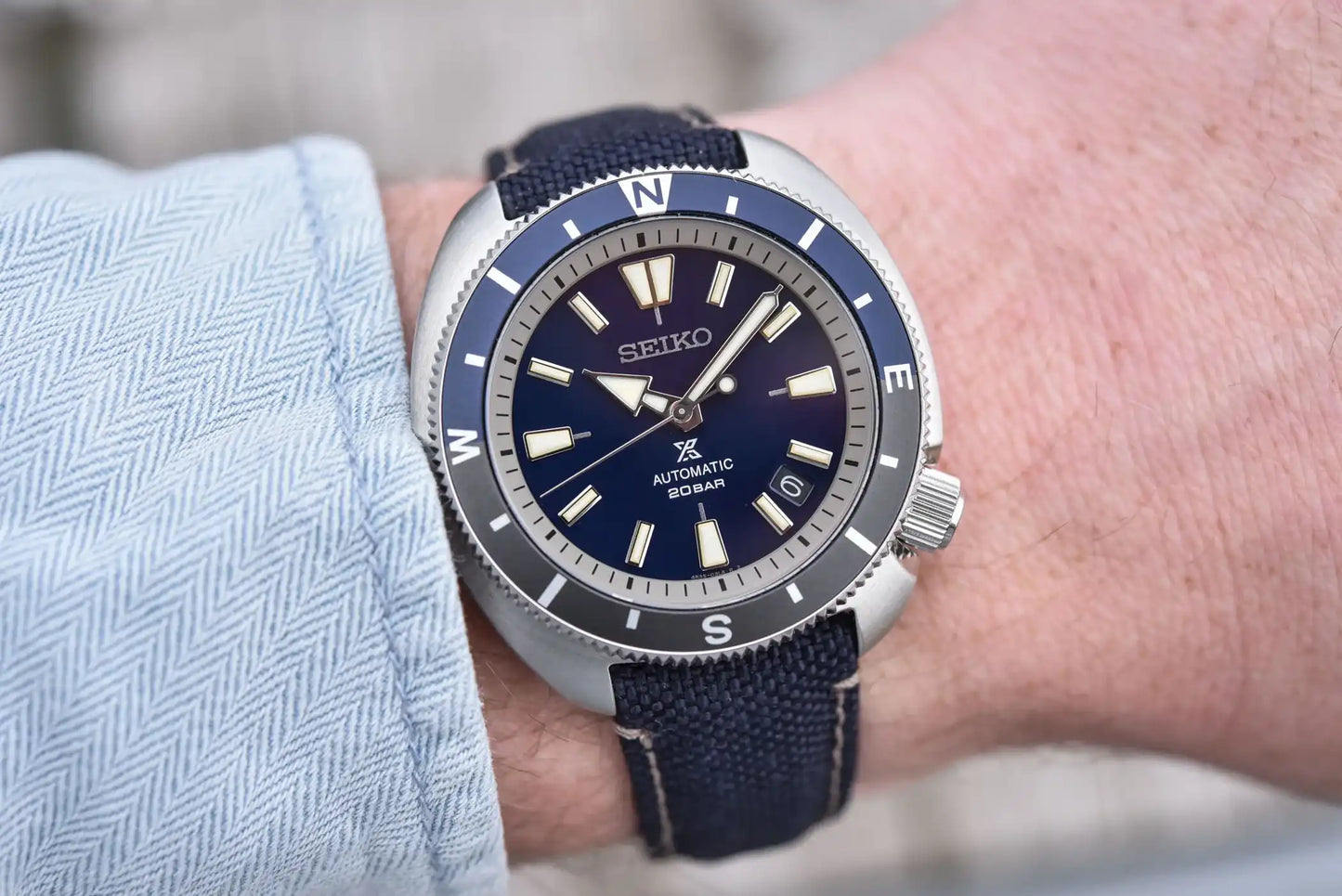 Seiko Prospex Turtle Blue Land Tortoise 200M Polyester Strap Watch SRPG15K1