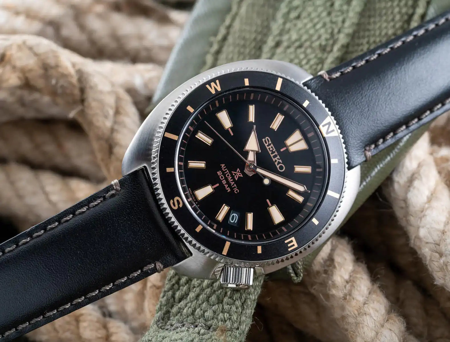 Seiko Prospex Turtle Black Land Tortoise 200M Leather Strap Watch SRPG17K1
