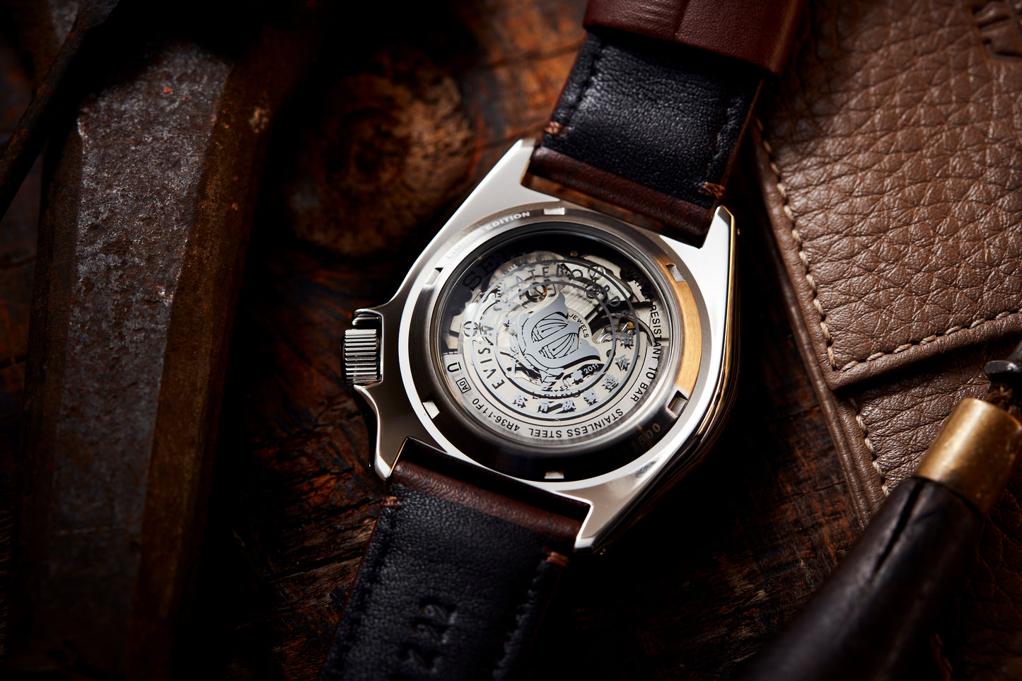 Seiko 5 100M X Evisen Skateboards Limited Edition Automatic Brown Leather Strap Watch SRPF93K1