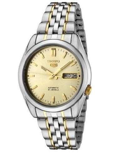 Seiko 5 Classic Mens Size Gold Dial 2 Tone Gold Plated Stainless Steel Strap Watch SNK365K1 - Diligence1International