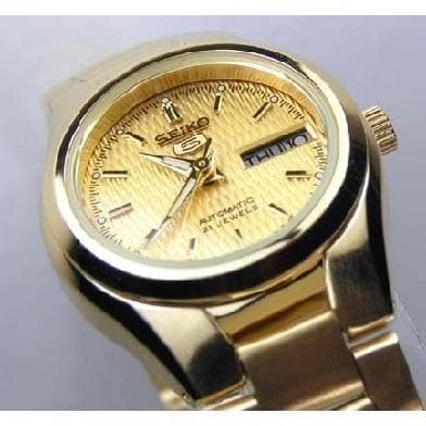 Seiko 5 Classic Ladies Size Gold Dial Gold Plated Stainless Steel Strap Watch SYMC18K1 - Diligence1International