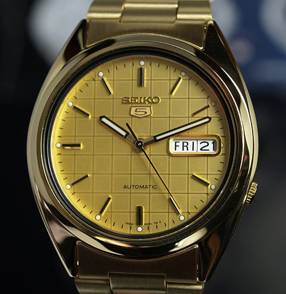 Seiko 5 Classic Mens Size Gold Dial & Plated Stainless Steel Strap Watch SNXL72K1 - Diligence1International