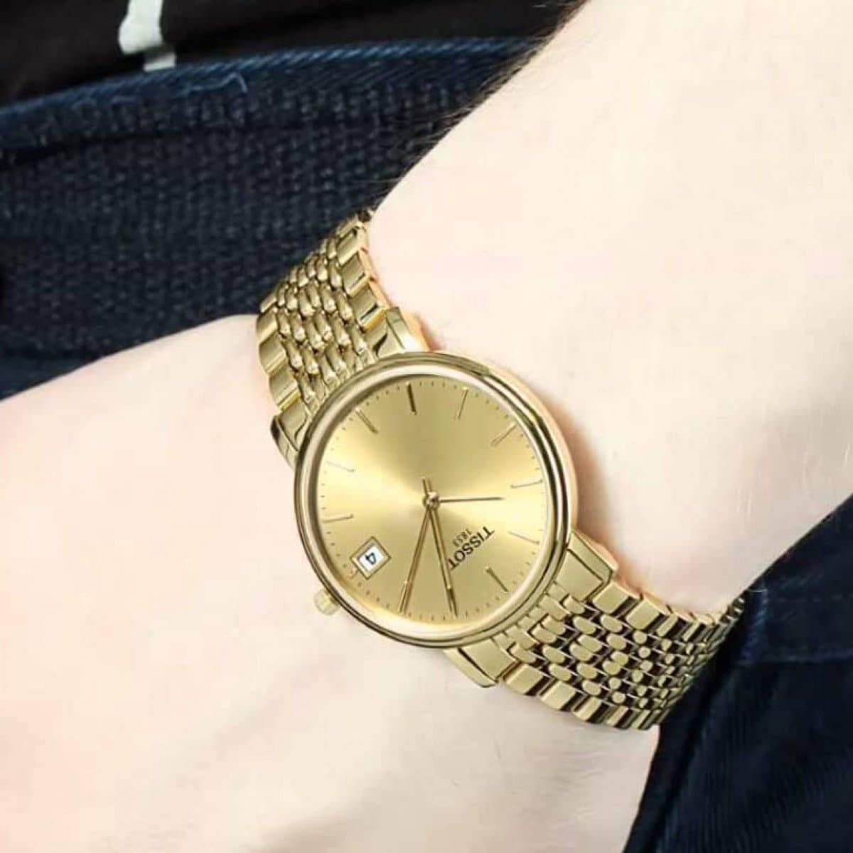 Tissot Swiss Made T-Classic Desire All Gold Plated Ladies' Watch T52.5.281.21 - Diligence1International