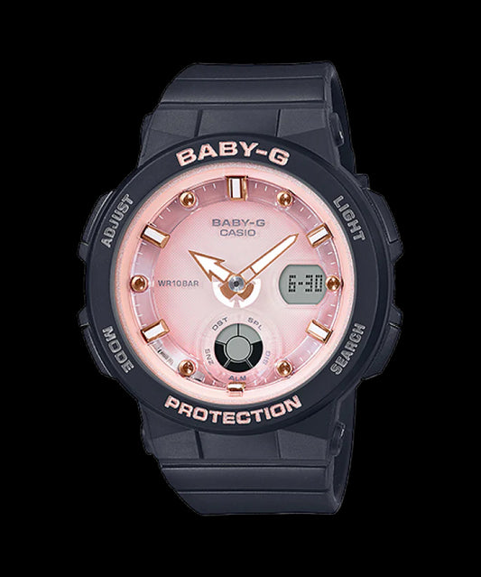 Casio Baby-G Beach Anadigi Traveler Series Pink Dial Black Watch BGA-250-1A3DR