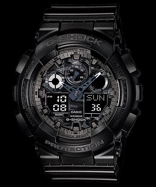 Casio G-Shock Military All Black Stealth Camo Print Dial Watch GA100CF-1ADR
