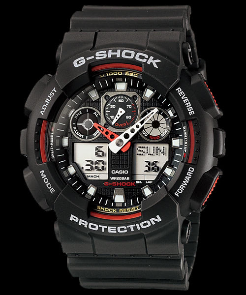 Casio G-Shock Analog-Digital Black x Red Accents Watch GA100-1A4DR