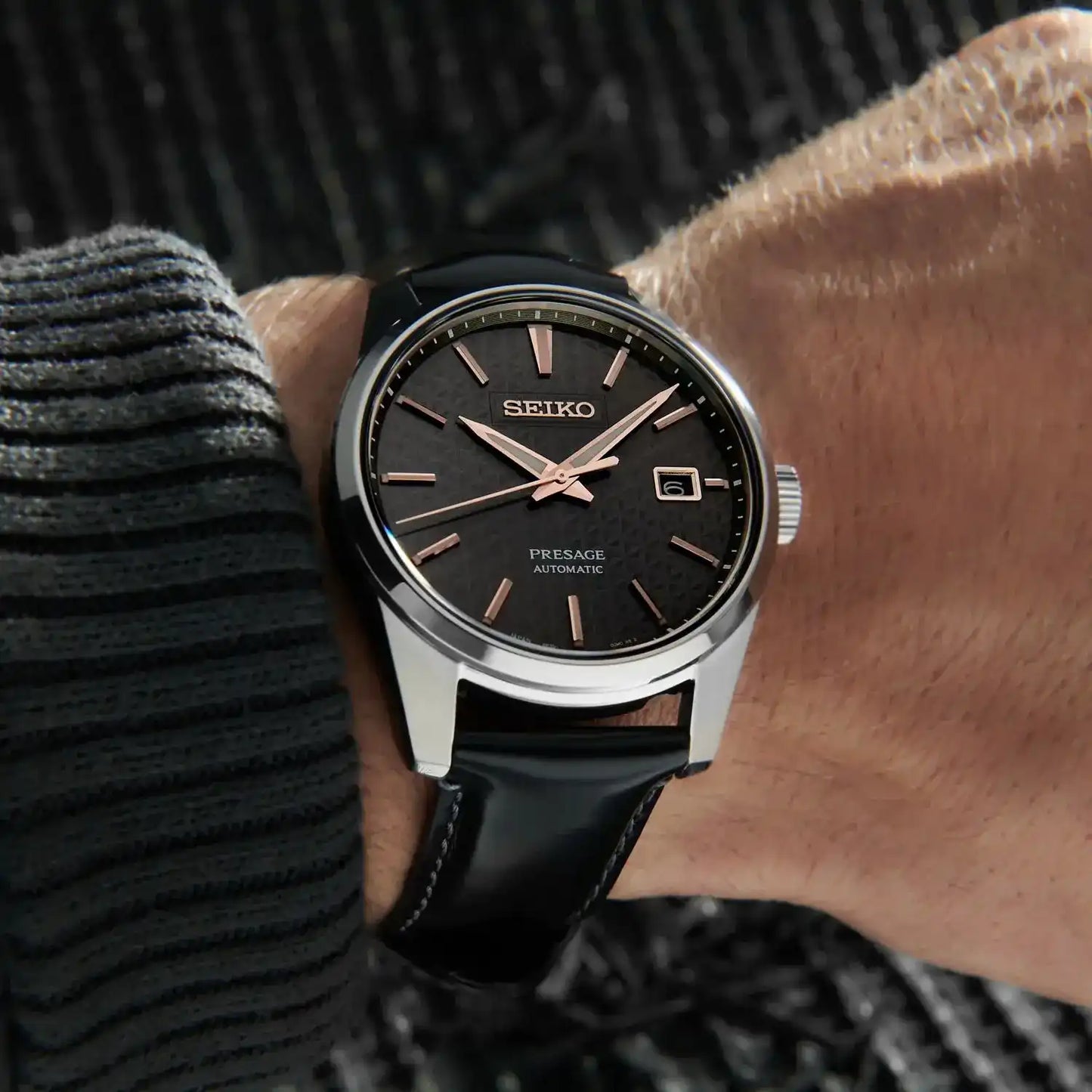 Seiko Japan Made Presage Sharp Edged Series Sumi-Iro Black Men's Leather Strap Watch SPB231J1