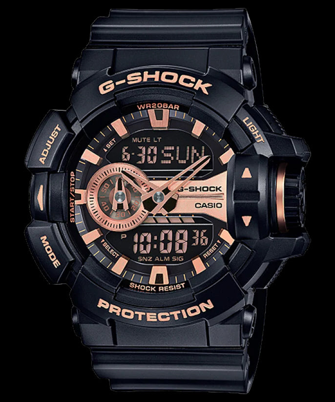 Casio G-Shock Big Case Analog-Digital Black x Rose Gold Tone Accents Watch GA400GB-1A4DR